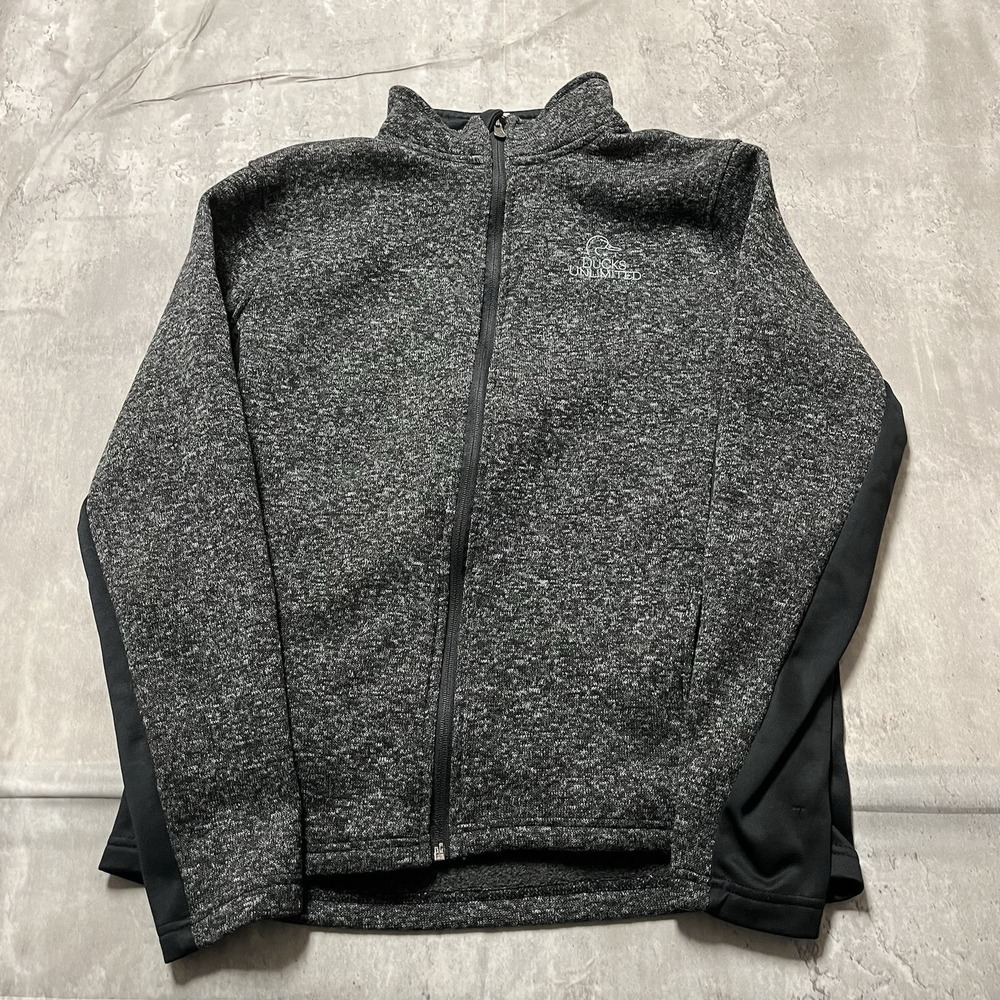 Ducks Unlimited Full Zip Fleece Sweater Jacket Men's Size L Black Heathered Gray